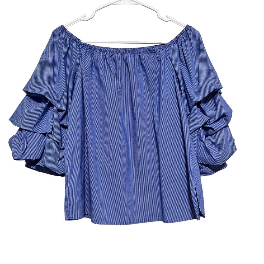 Zara Off The‎ Shoulder Puff Sleeve Womens Stripped Blouse Pullover Top Size S